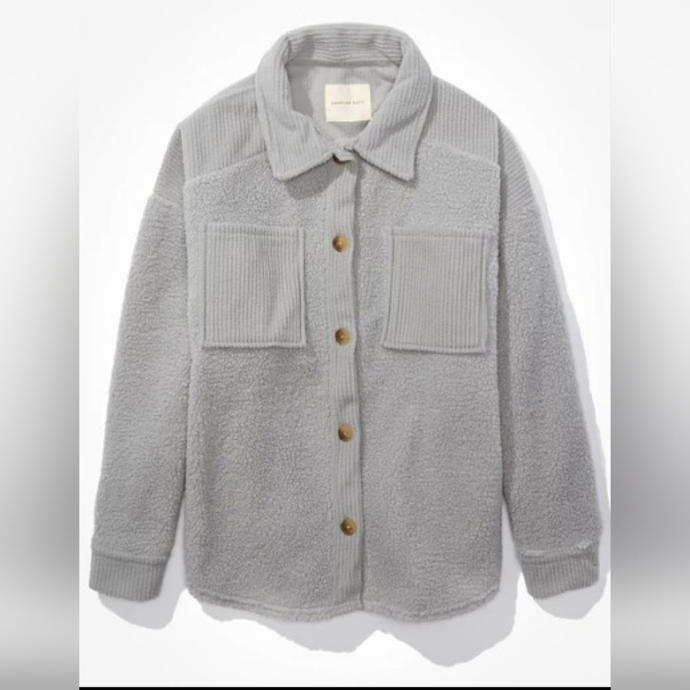 American Eagle Sherpa Button-Up Shacket